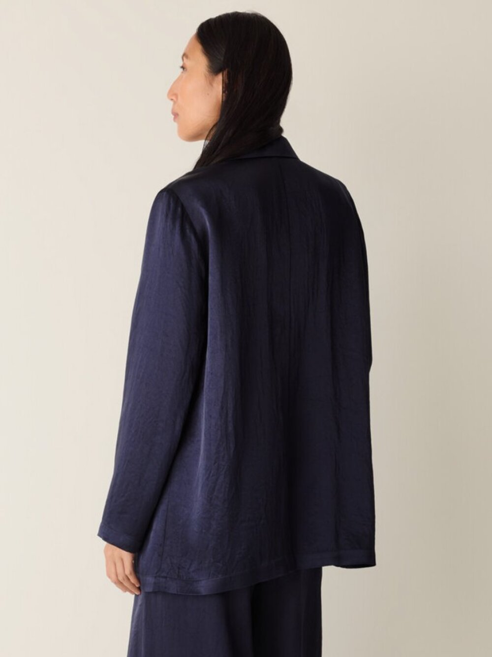 Eileen Fisher Navy Satin-Look Relaxed Blazer - Picture 4 of 6